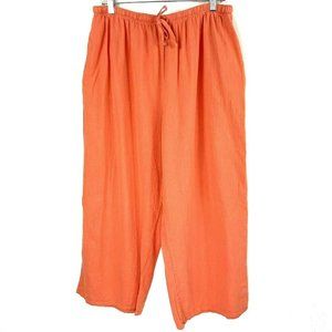 J Jill Linen Blend Wide Leg Size Large Flair Gaucho Pants Pockets Crinkle